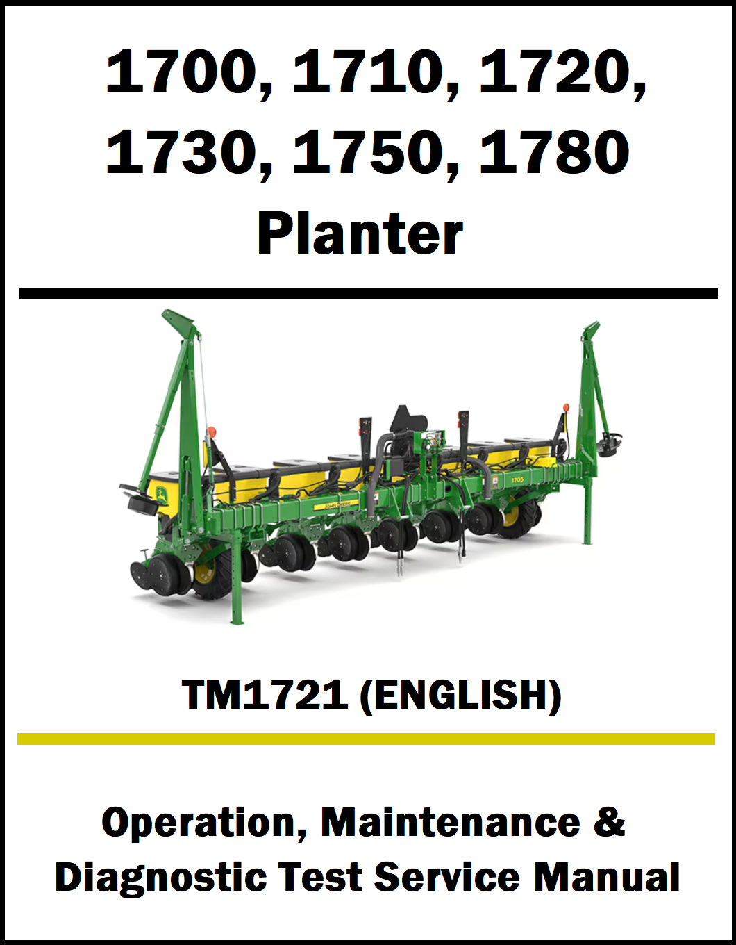 Manual cover for John Deere planter models 1700 to 1780 with a green tractor illustration.