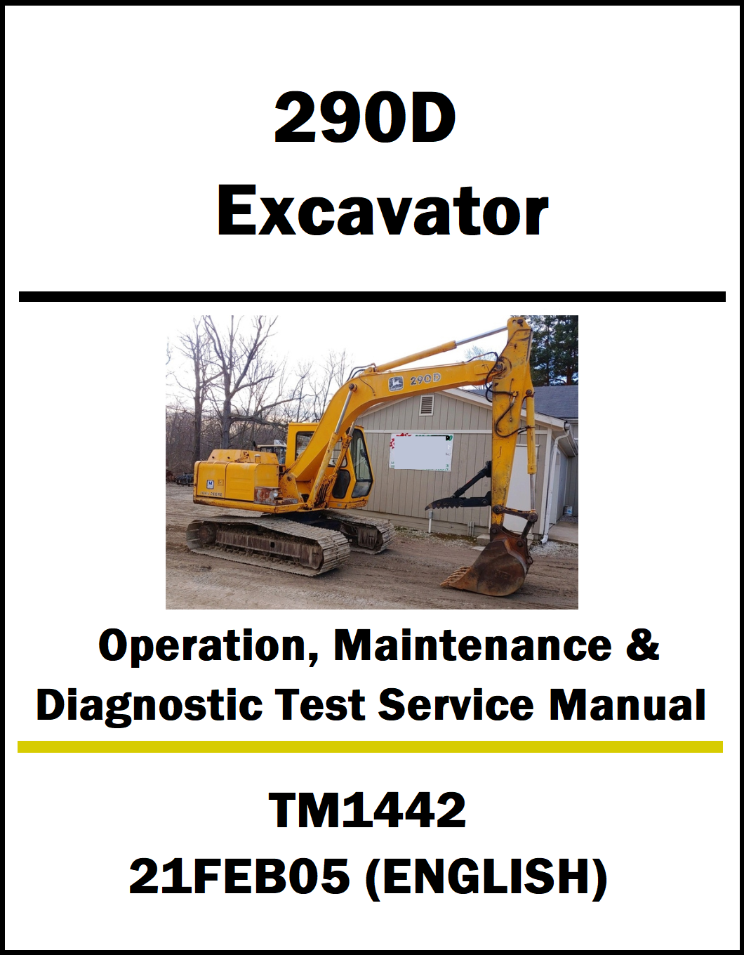 Manual cover for 290D Excavator Operation, Maintenance & Diagnostic Test Service Manual with an excavator image on a white background.