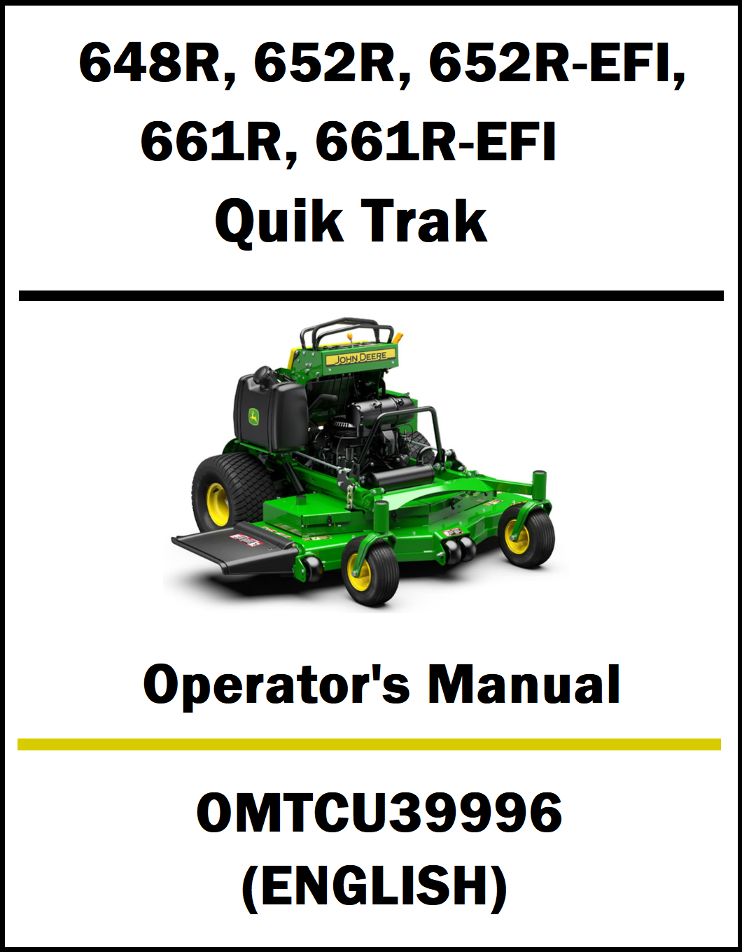 Operator's manual cover for Quik Trak lawn mowers with a green mower illustration on a white background.