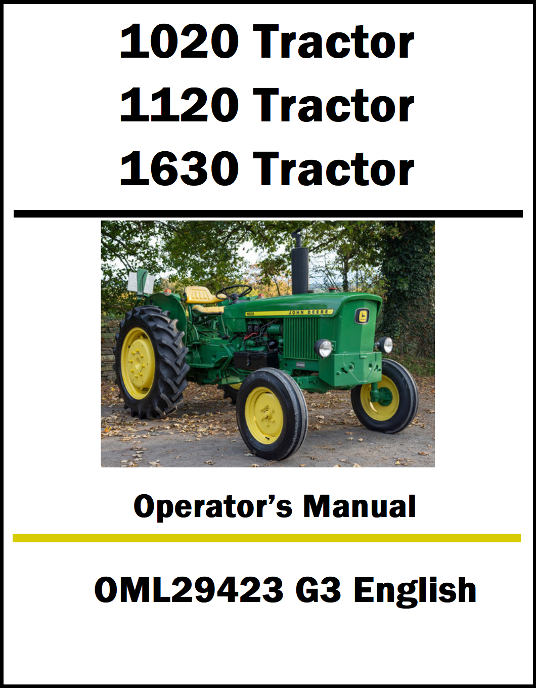 Operator's manual cover for John Deere tractors with a tractor image on a white background.