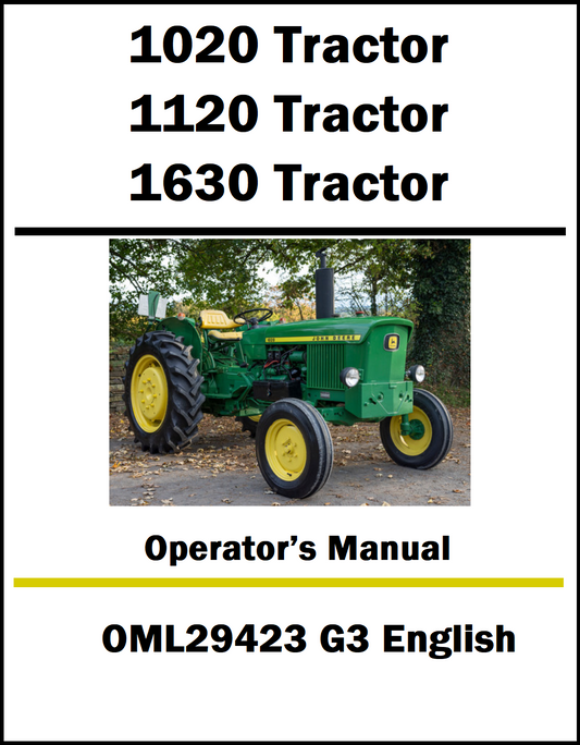 Operator's manual cover for John Deere tractors with a tractor image on a white background.