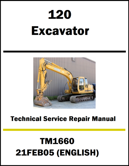 Technical service repair manual cover for an excavator with a picture of an excavator and text details.