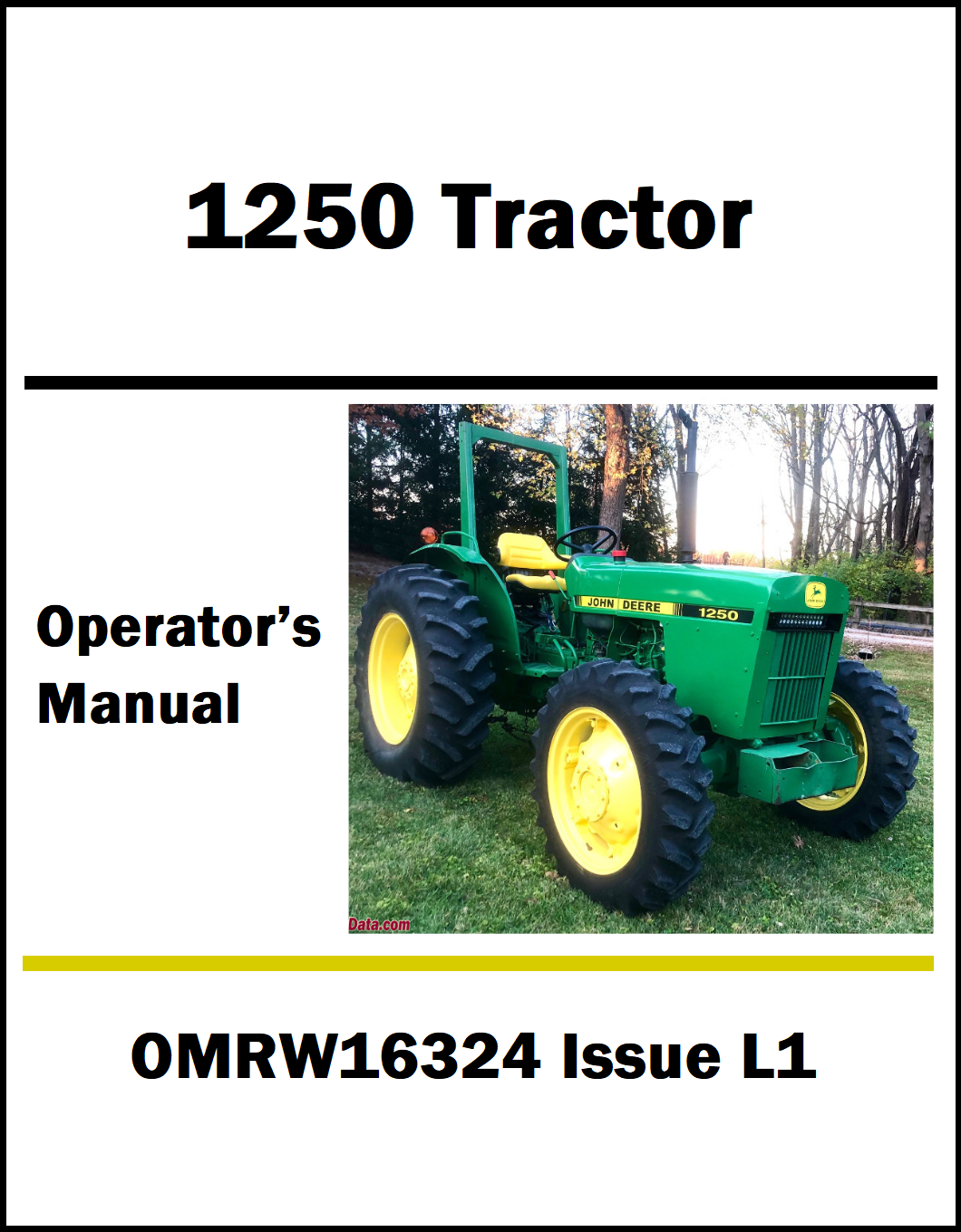 Operator's manual for a John Deere 1250 tractor with a photo of the tractor on a white background.