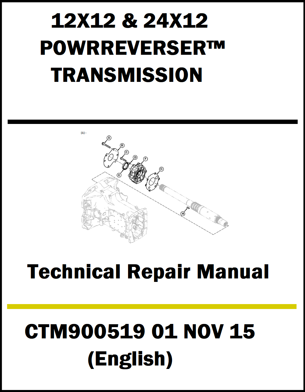 Technical repair manual for 12X12 & 24X12 POWRREVERSER TRANSMISSION with diagram on a white background.