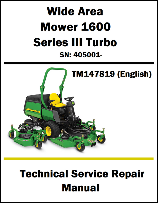 Cover of John Deere Technical Service Repair Manual for Wide Area Mower 1600 Series III Turbo.
