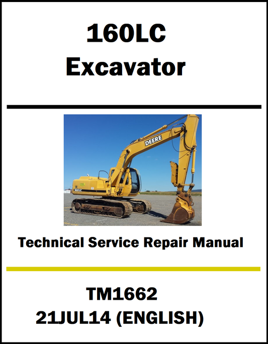 Technical service repair manual for a 160LC excavator with a photo of the excavator on a white background.