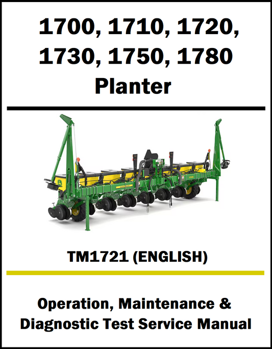 Manual cover for John Deere planter models 1700 to 1780 with a green tractor illustration.