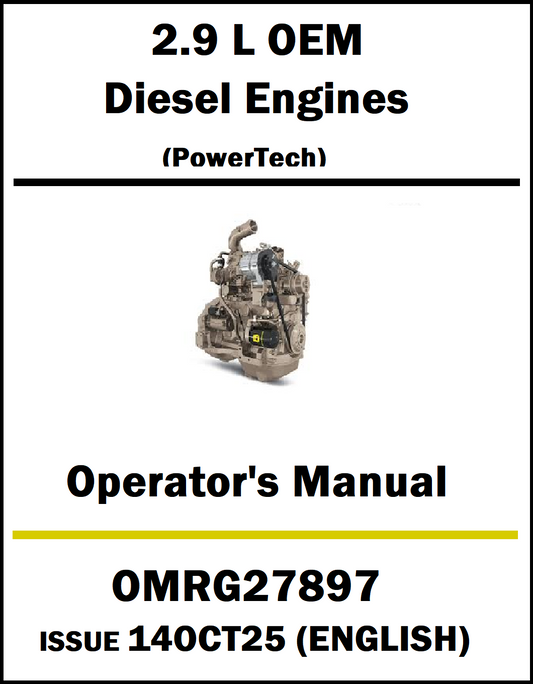 Operator's manual for 2.9 L OEM Diesel Engines (PowerTech) with an engine image on a white background.