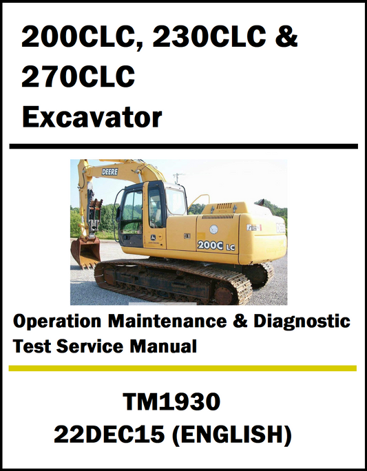 Manual cover for Caterpillar 200CLC, 230CLC & 270CLC Excavator Service Manual with a photo of an excavator.