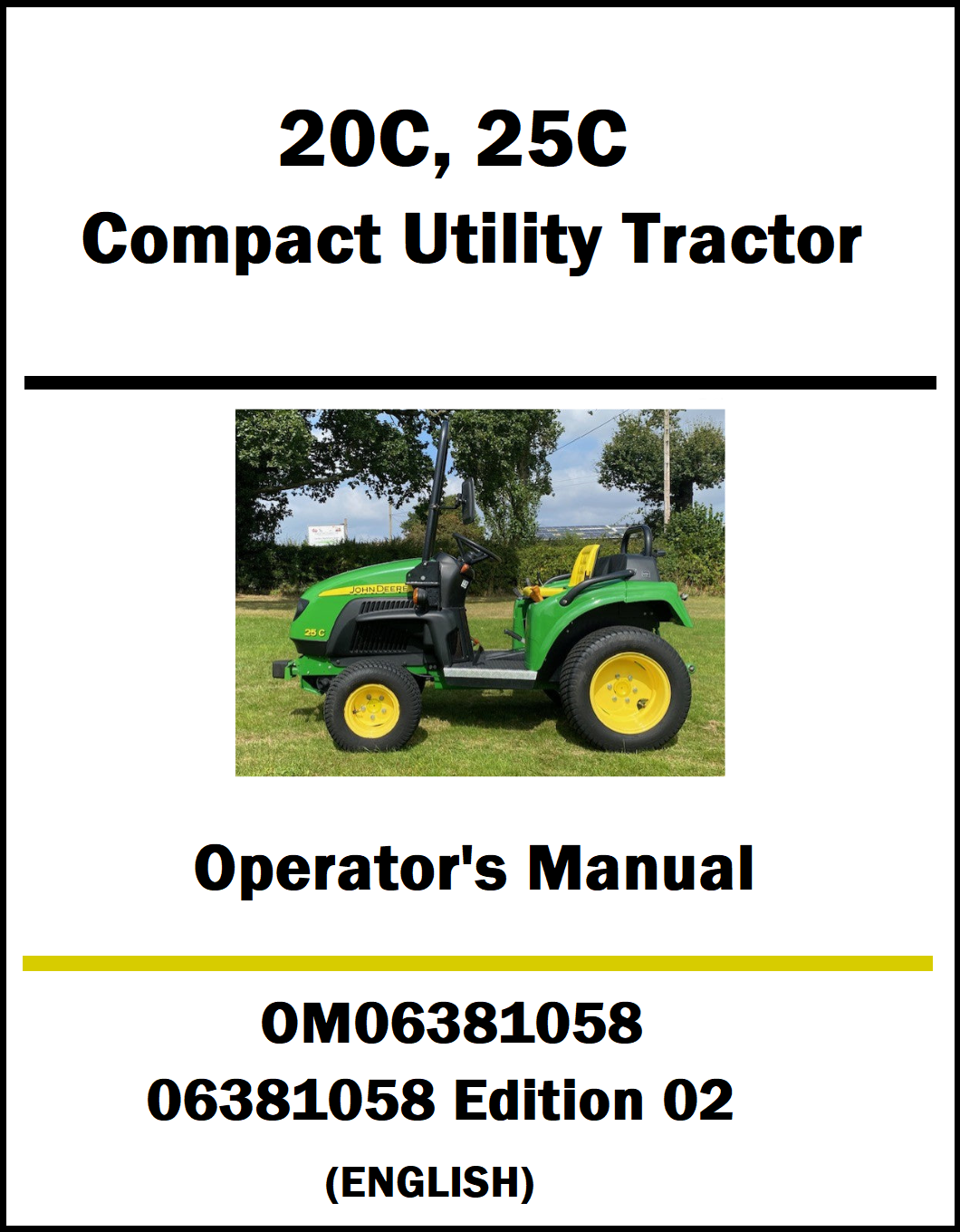 Operator's manual cover for 20C, 25C Compact Utility Tractor with a tractor image on a white background.