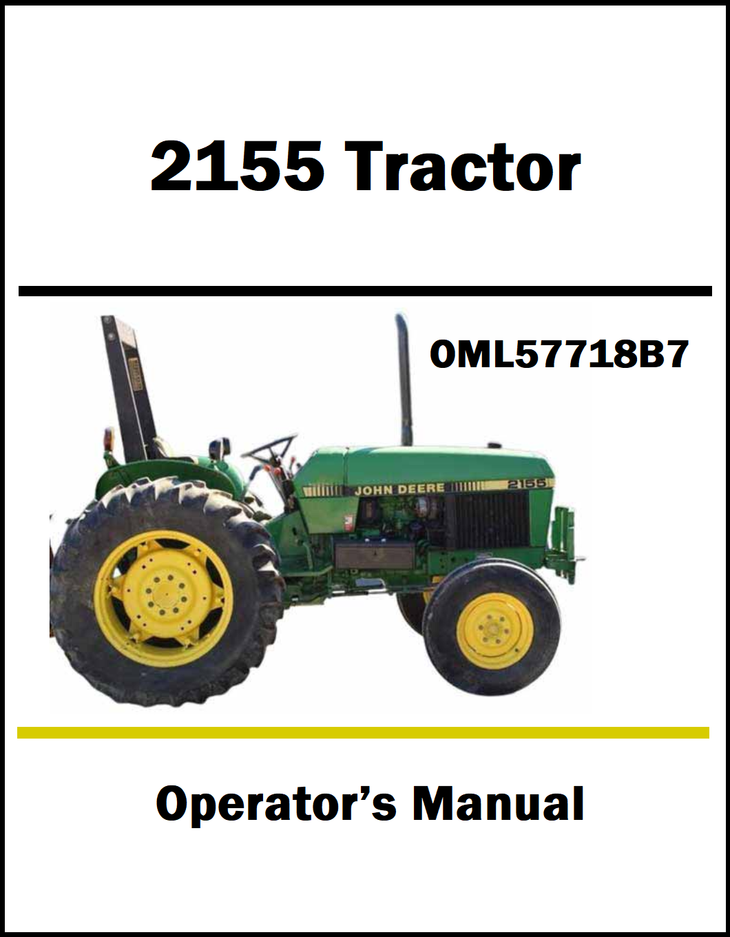 Operator's manual cover for John Deere 2155 tractor with tractor illustration on a white background.