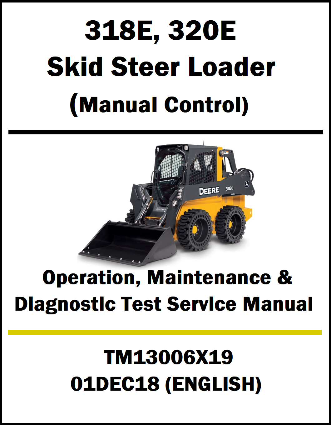Manual control for 318E and 320E skid steer loader with a toy model on a white background