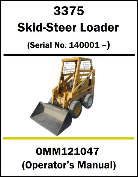 A manual cover page for a 3375 Skid-Steer Loader, showing a yellow skid steer loader with a front bucket on a white background with black and yellow text.