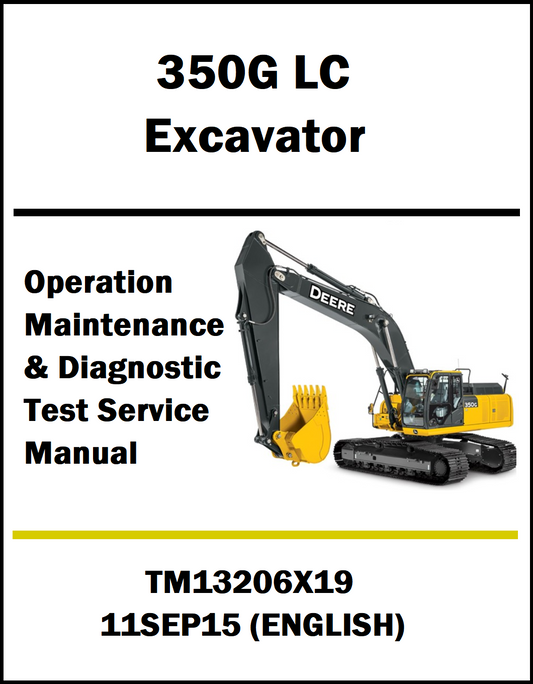 Manual cover for Deere 350G LC Excavator Service Manual with text and illustration of excavator.