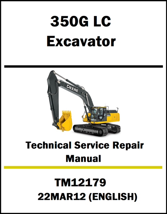 Technical service repair manual for John Deere 350G LC excavator on a white background