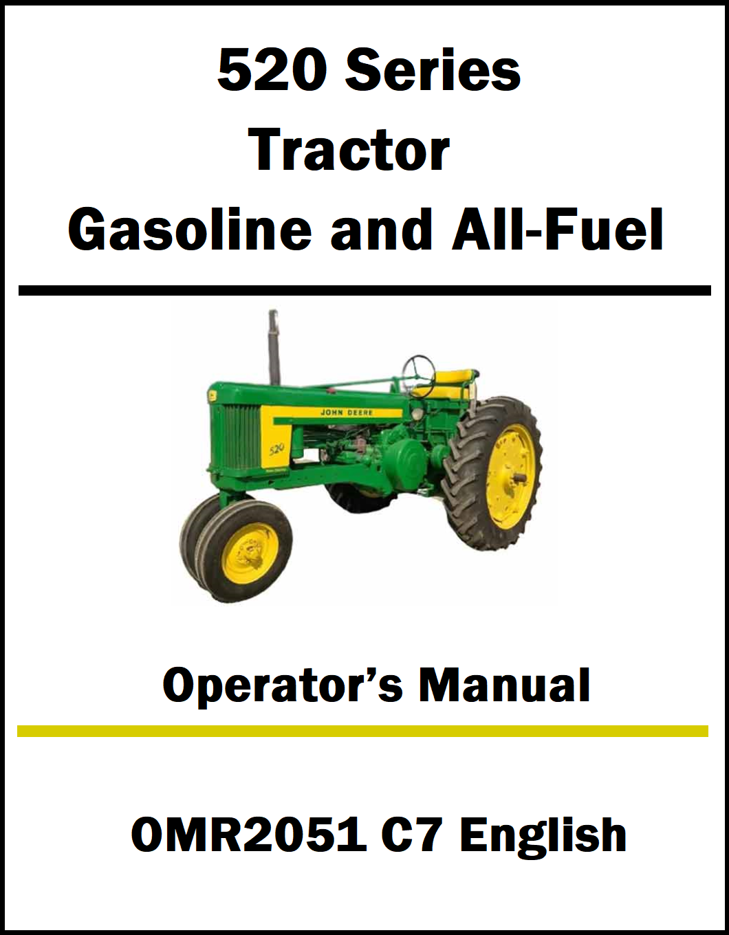 Operator's manual cover for John Deere 520 Series Tractor with a green tractor illustration on a white background.