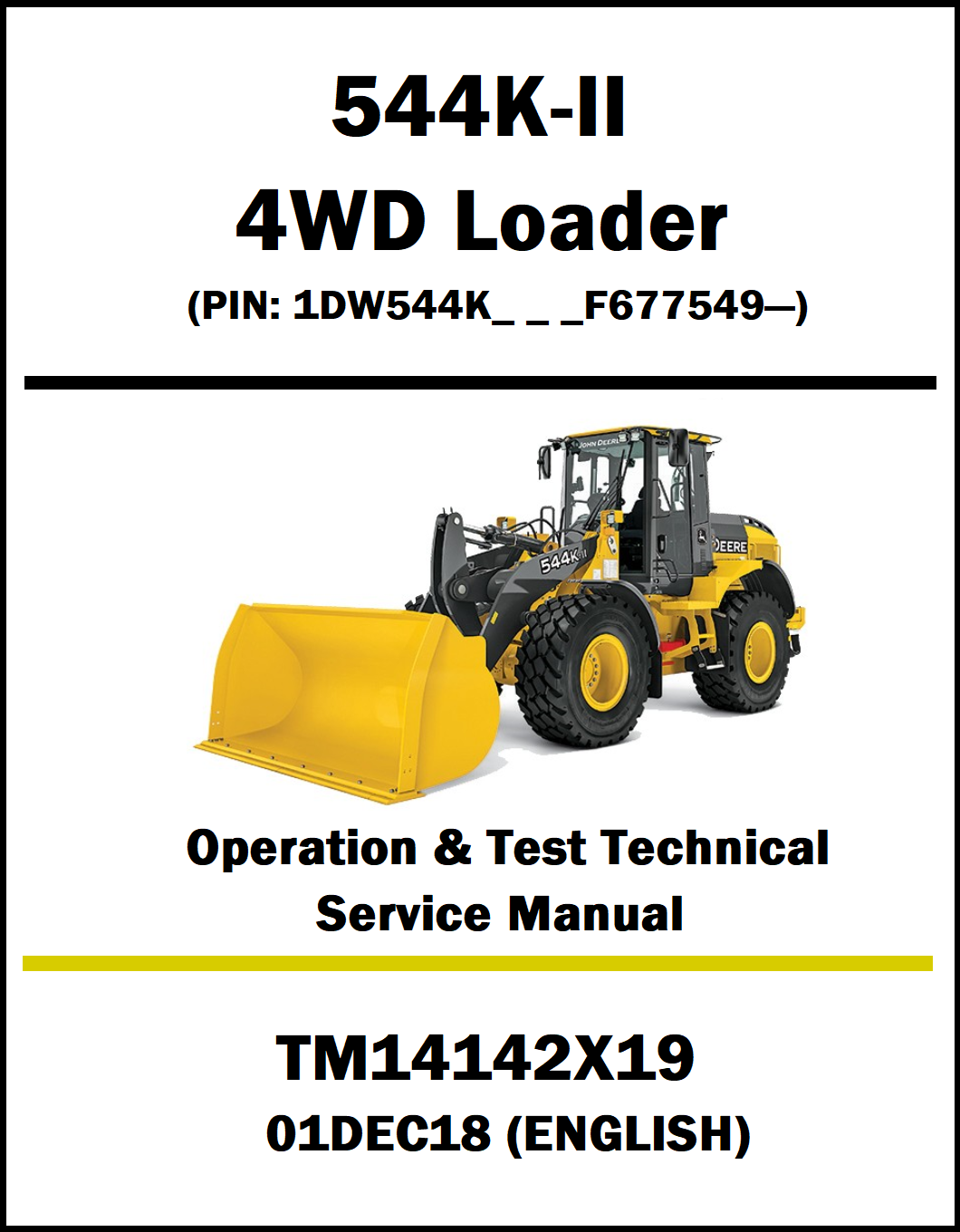 Service manual cover for a 544K-II 4WD Loader with technical details.