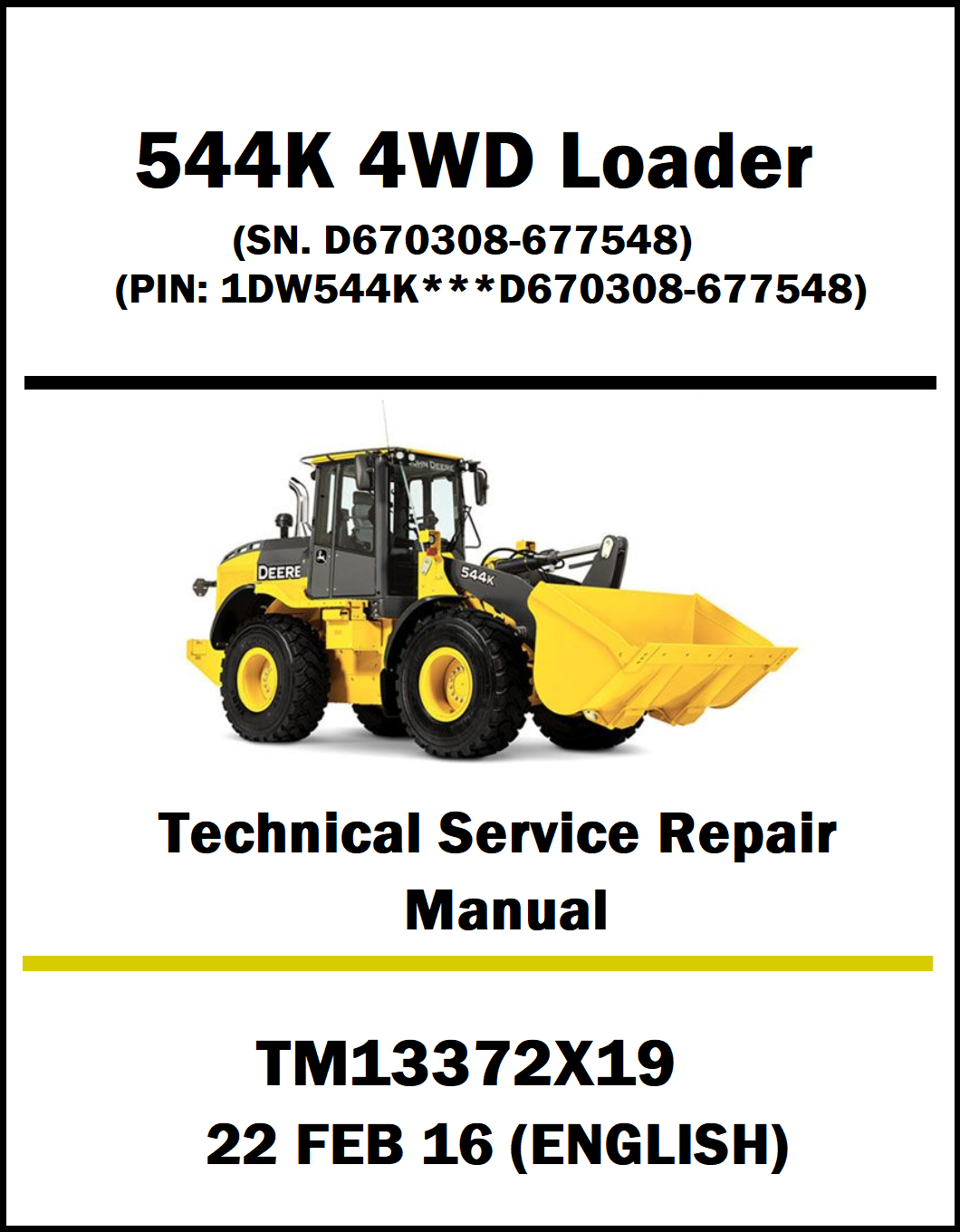 Technical service repair manual cover for Doosan 544K 4WD Loader with product details.
