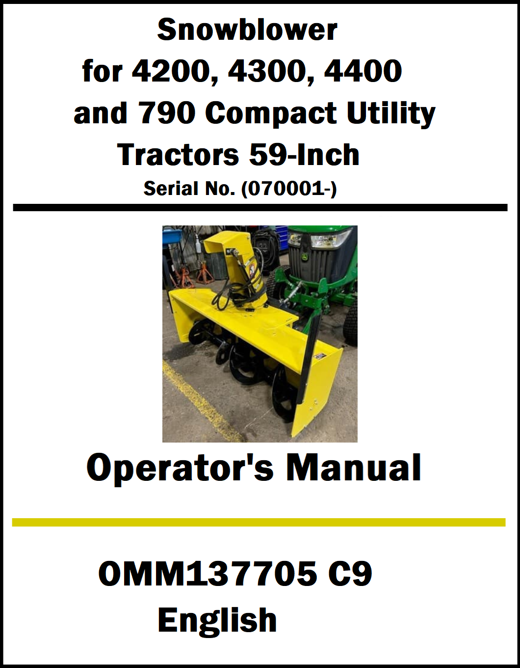 Operator's manual for a snowblower on a white background with text and a photo of the snowblower.