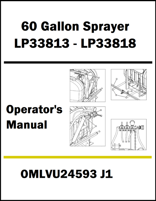 Cover of a 60 Gallon Sprayer operator's manual with technical illustrations and text.