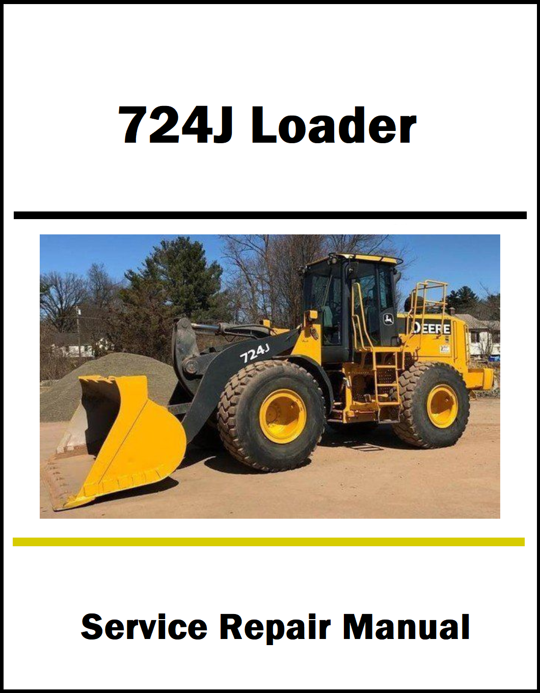 Service repair manual cover for 724J Loader with a yellow loader on a white background