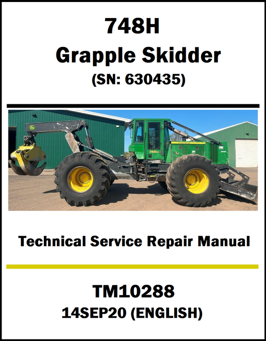 Technical service repair manual cover for John Deere 748H Grapple Skidder with a photo of the skidder.