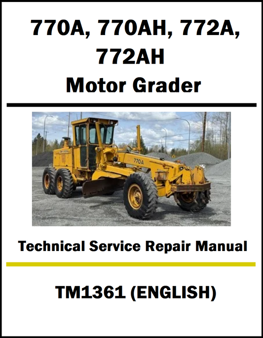 Cover of a technical service repair manual for Caterpillar motor graders with a photo of a yellow motor grader on a white background.