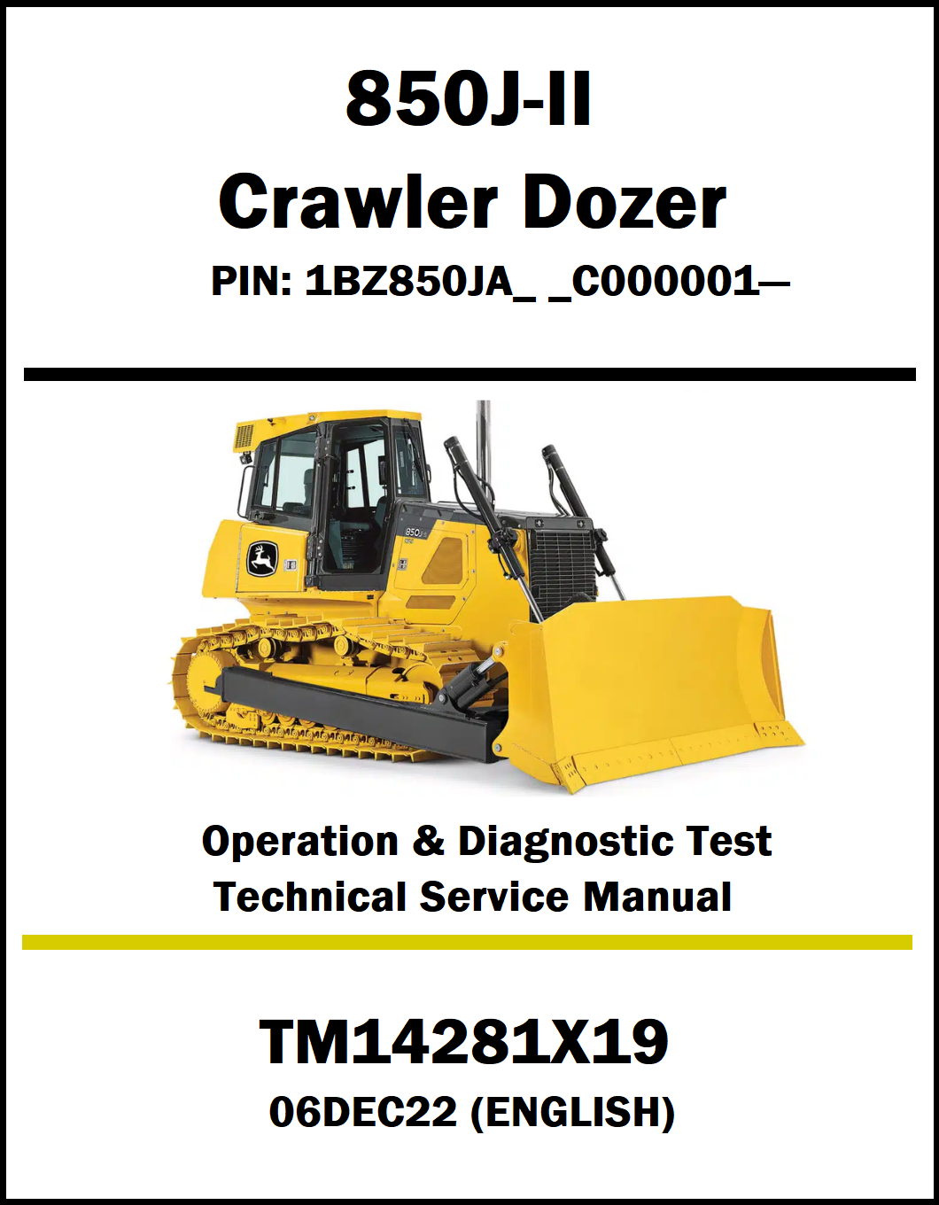 Technical service manual cover for Caterpillar 850J-II Crawler Dozer with a yellow dozer illustration on a white background.