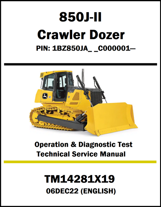 Technical service manual cover for Caterpillar 850J-II Crawler Dozer with a yellow dozer illustration on a white background.