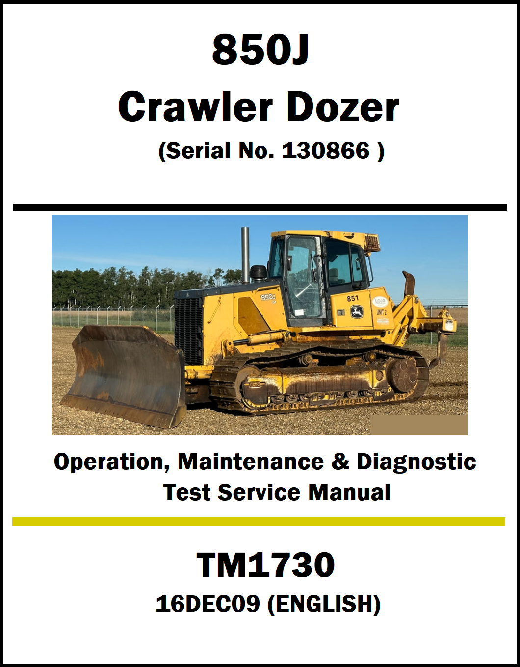 Service manual cover for Caterpillar 850J Crawler Dozer with a photo of the dozer on a white background.
