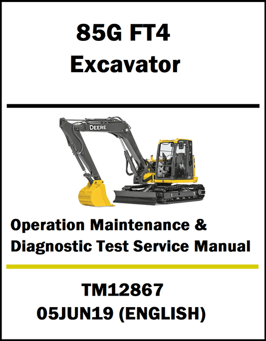 Service manual cover for 85G FT4 Excavator with John Deere logo