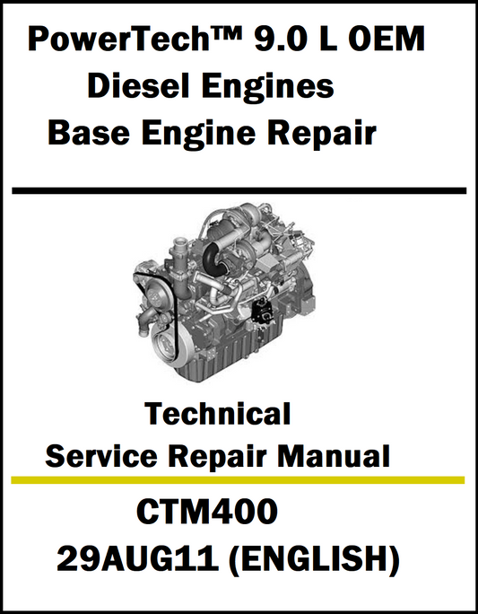 Technical service repair manual for PowerTech 9.0 L OEM Diesel Engines with engine diagram on cover.