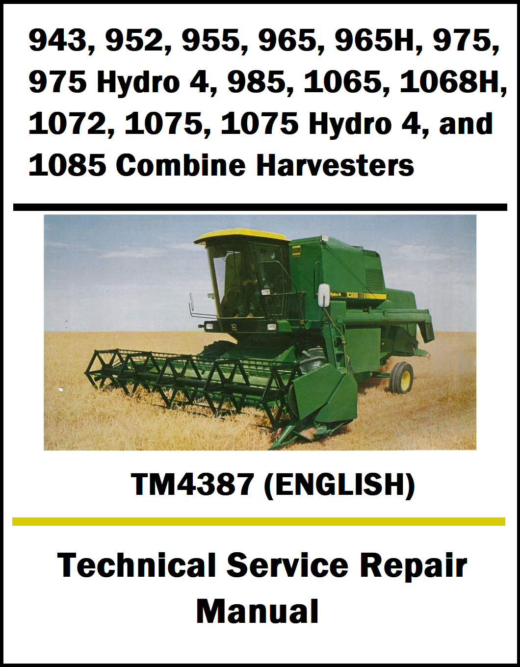 Cover of a technical service repair manual for John Deere combine harvesters with a green combine harvester image on a white background.