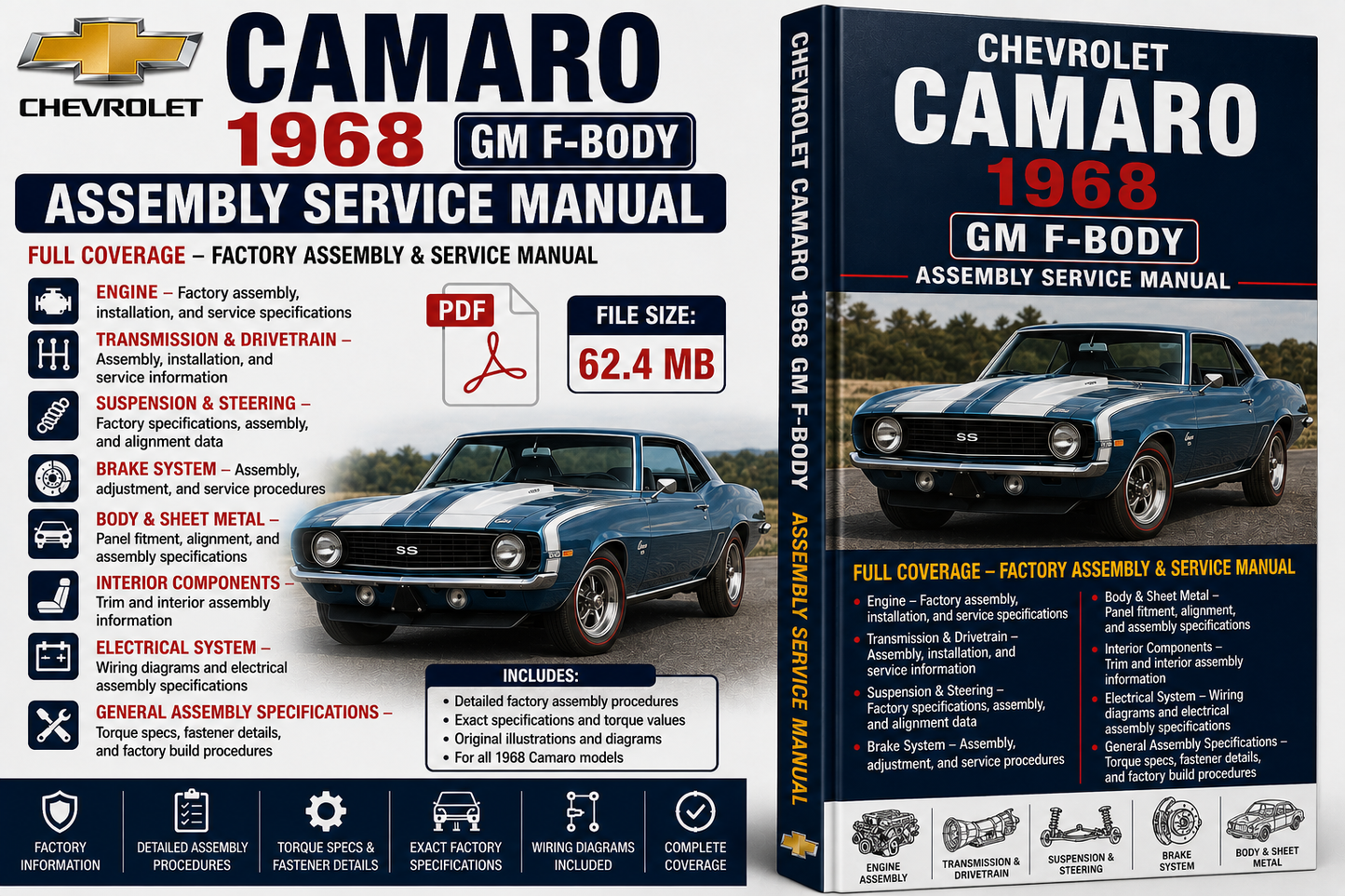 Chevrolet Camaro 1968 GM F-Body Assembly Service Manual PDF Cover Pic