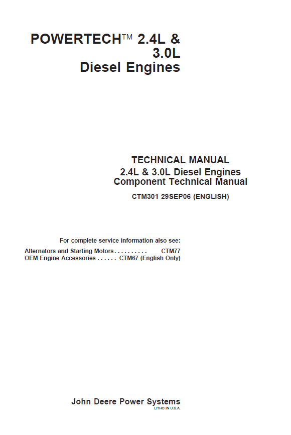 John Deere 2.4L & 3.0L Diesel Engines